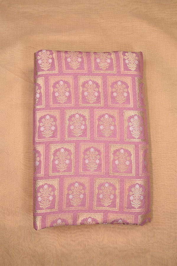 Pink Banarasi Silk Fabric with Floral Ornament Pattern