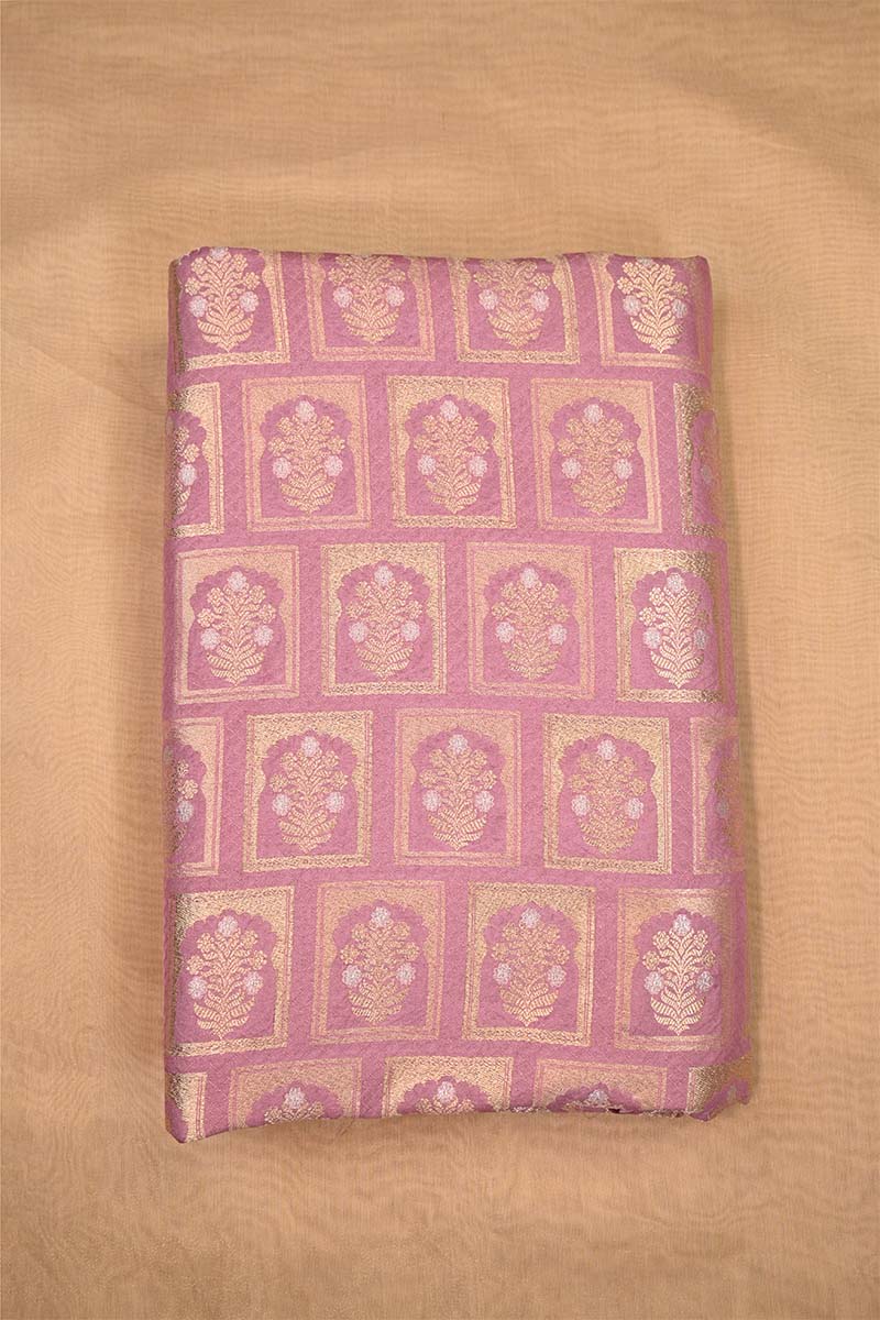 Pink Banarasi Silk Fabric with Floral Ornament Pattern