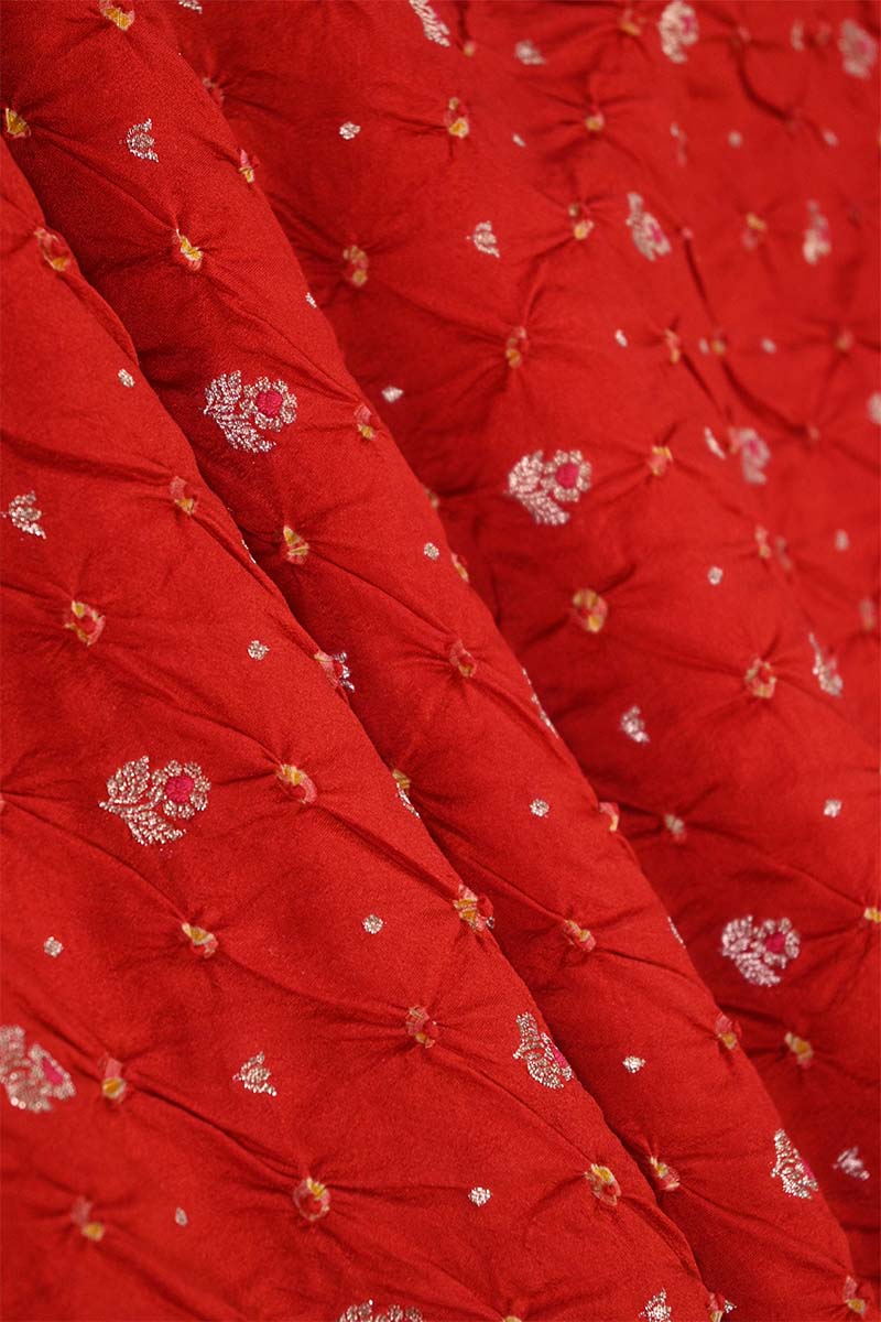 Red Chiniya Silk Fabric with Bandhani Print