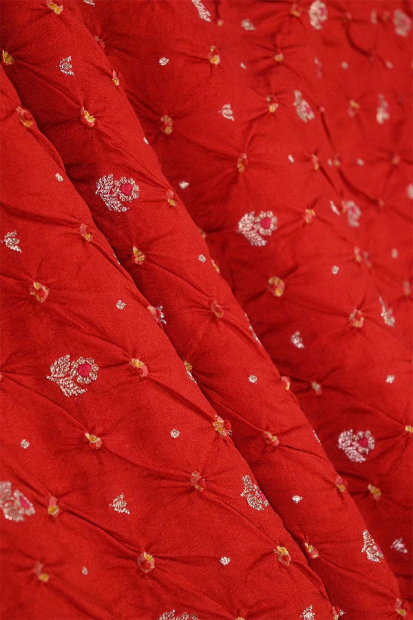 Red Chiniya Silk Fabric with Bandhani Print