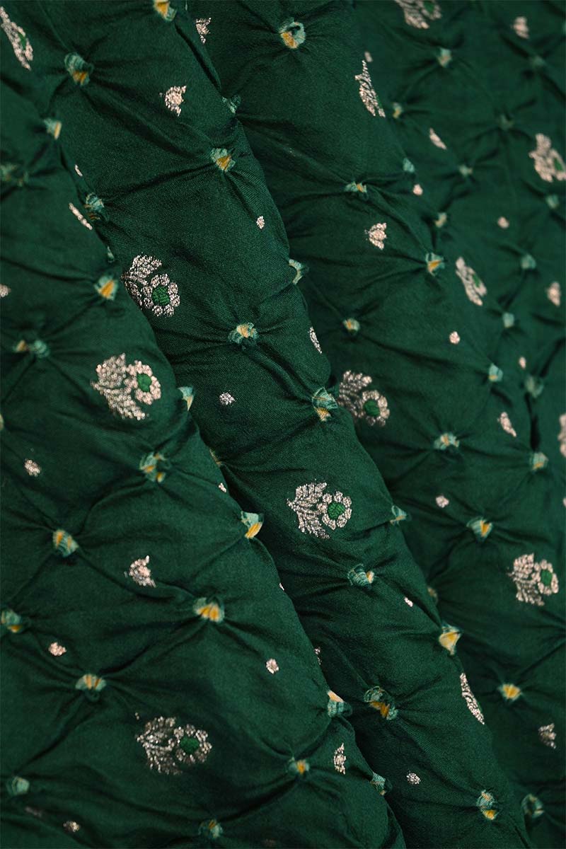 Bottle Green Chiniya Silk Fabric with Bandhani Print