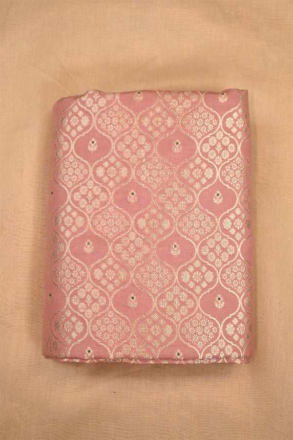 Peach Banarasi Silk Fabric with Floral Ornament Jaal Work
