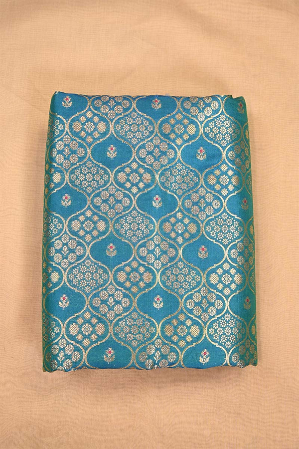 Blue Banarasi Silk Fabric with Floral Ornament Jaal Work
