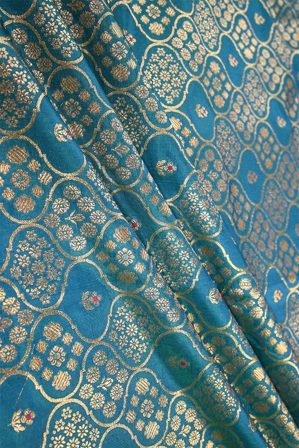 Blue fabric, banarasi fabric​, banarasi brocade fabric​, banarasi silk fabric​, banarasi fabric online​