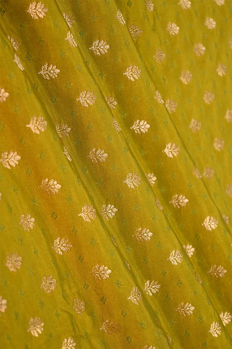 Henna Green Banarasi Katan Silk Fabric with Tanchoi Zari Motifs