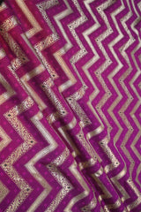 Purple Banarasi Silk Fabric with Zig-Zag Zari Stripes and Meenakari Work