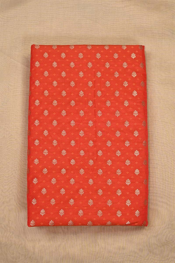 Orange Banarasi Katan Silk Fabric with Tanchoi Zari Motifs