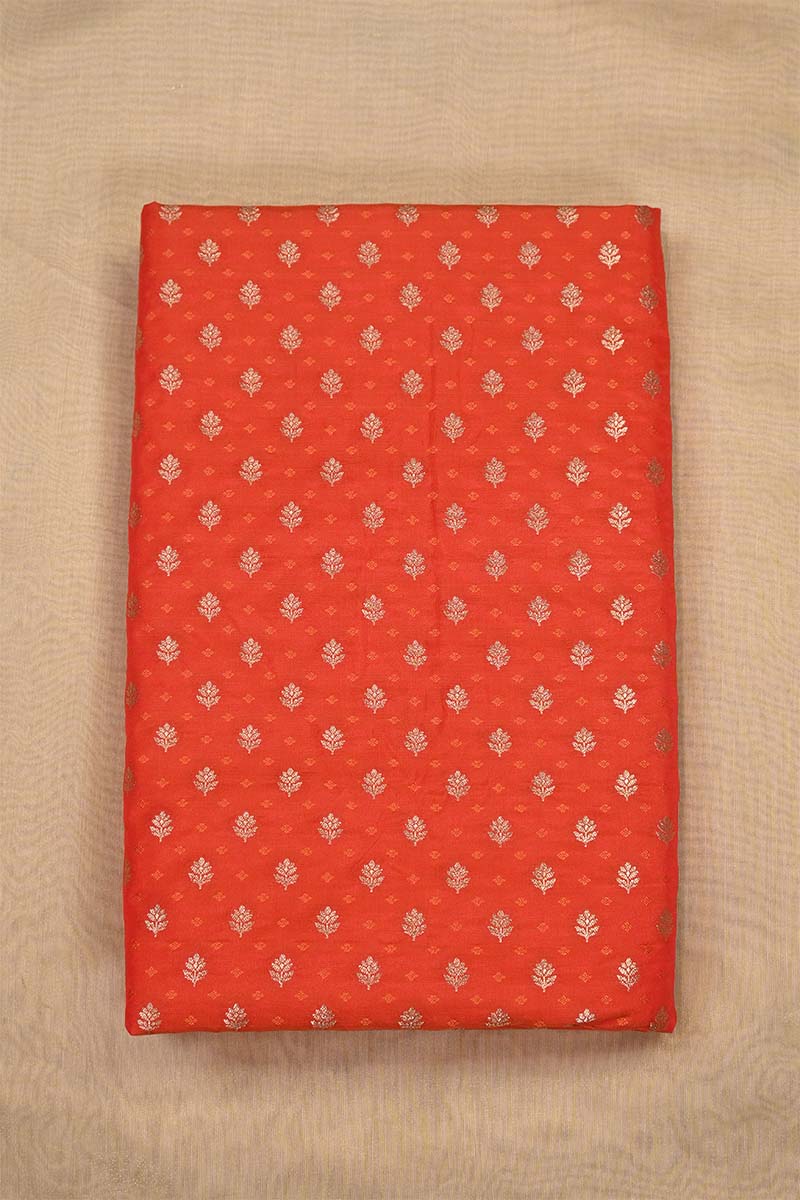 Orange Banarasi Katan Silk Fabric with Tanchoi Zari Motifs