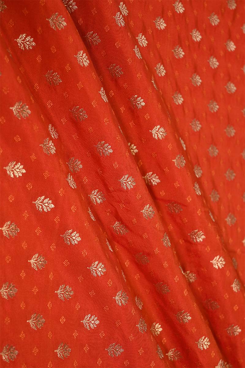 Orange Banarasi Katan Silk Fabric with Tanchoi Zari Motifs