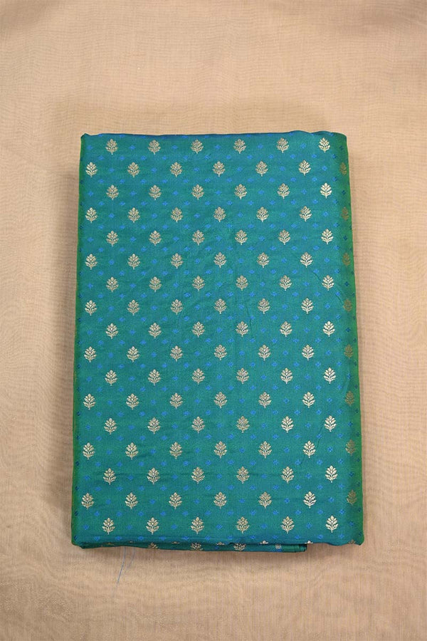 Teal Blue Banarasi Katan Silk Fabric with Tanchoi Zari Motifs