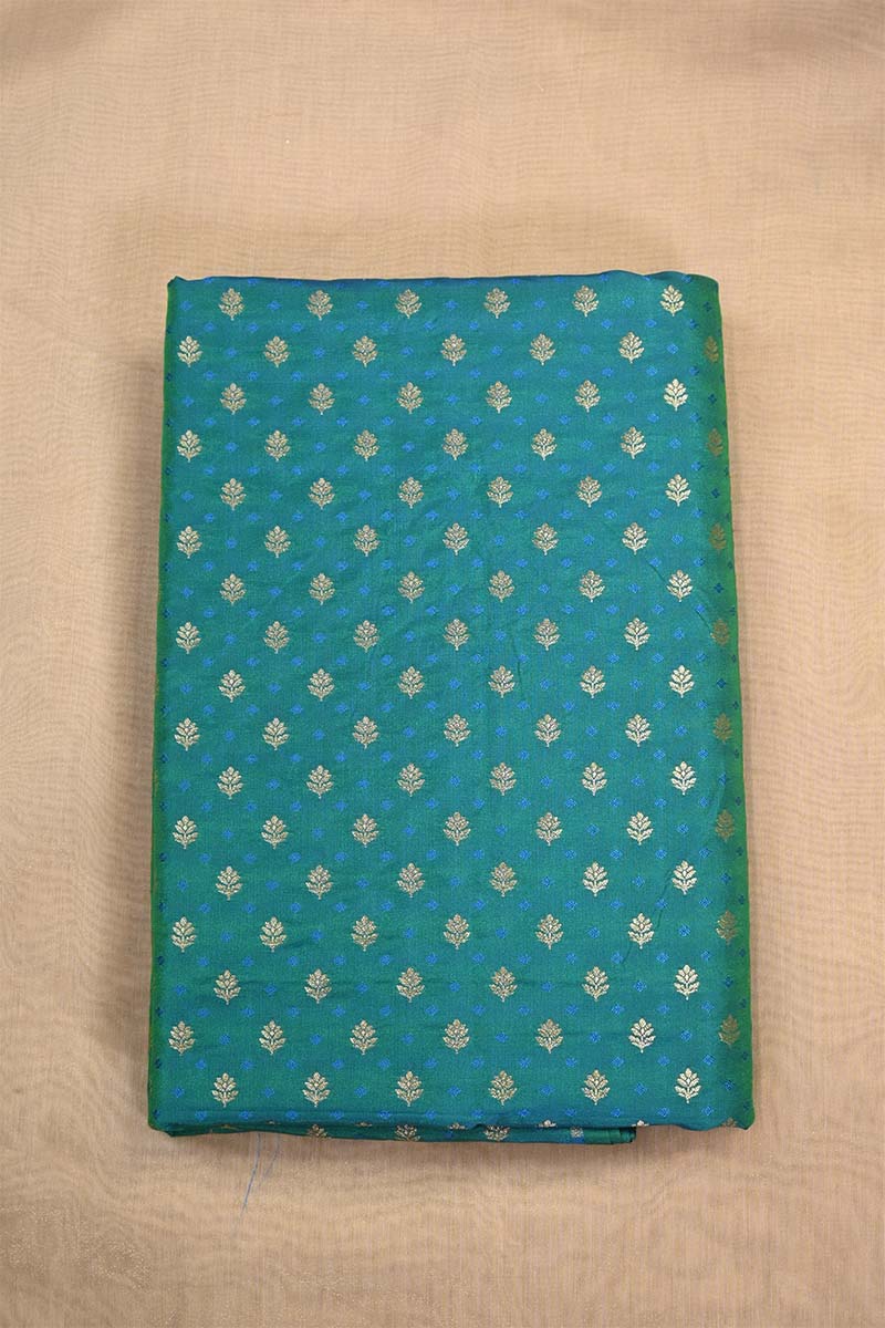 Teal Blue Banarasi Katan Silk Fabric with Tanchoi Zari Motifs