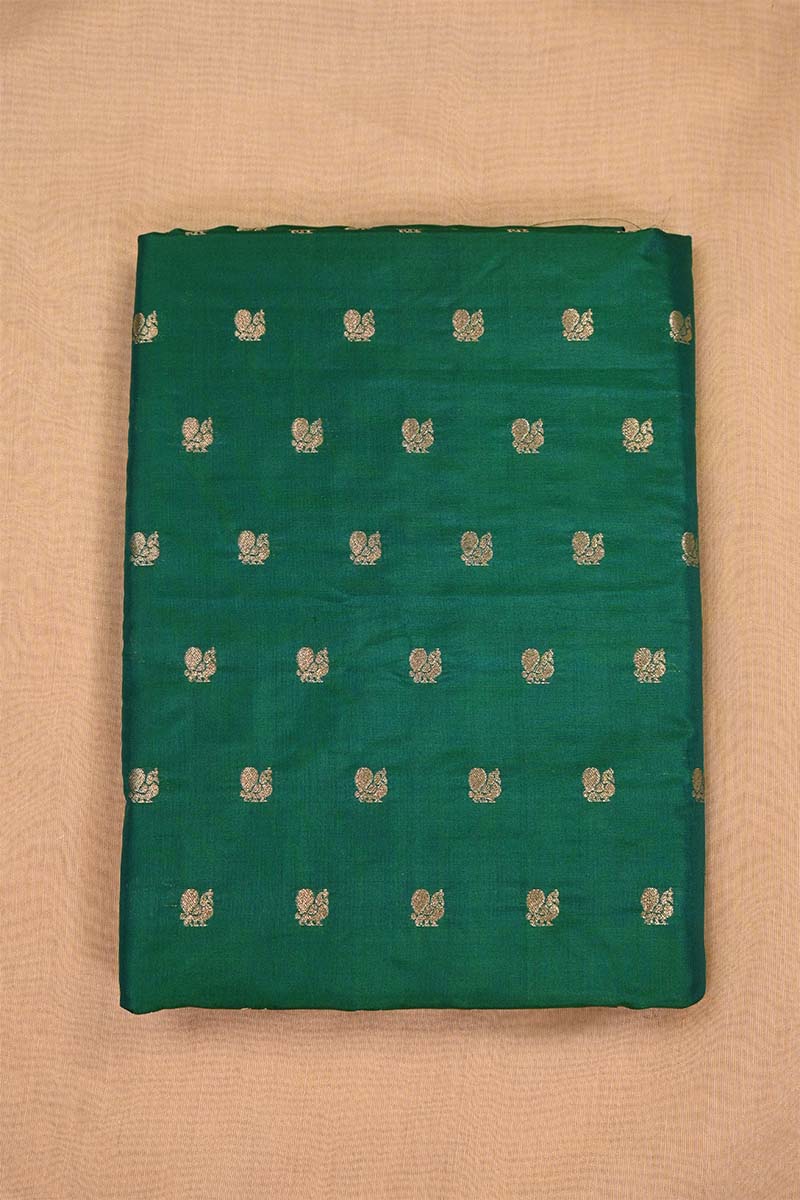 Bottle Green Handloom Banarasi Silk Fabric with Mayur Motifs