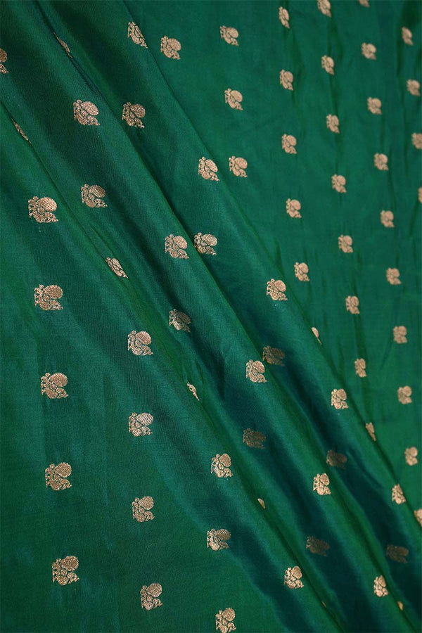 Bottle Green Handloom Banarasi Silk Fabric with Mayur Motifs
