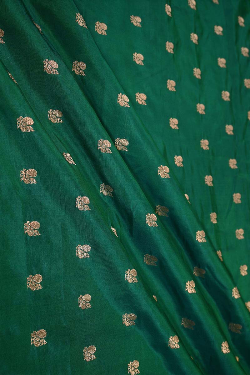 Bottle Green Handloom Banarasi Silk Fabric with Mayur Motifs