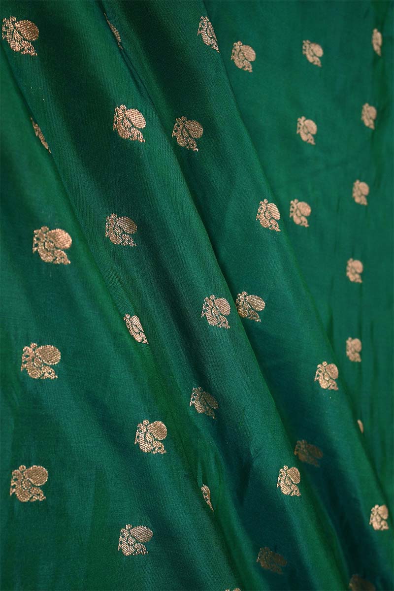 Bottle Green Handloom Banarasi Silk Fabric with Mayur Motifs