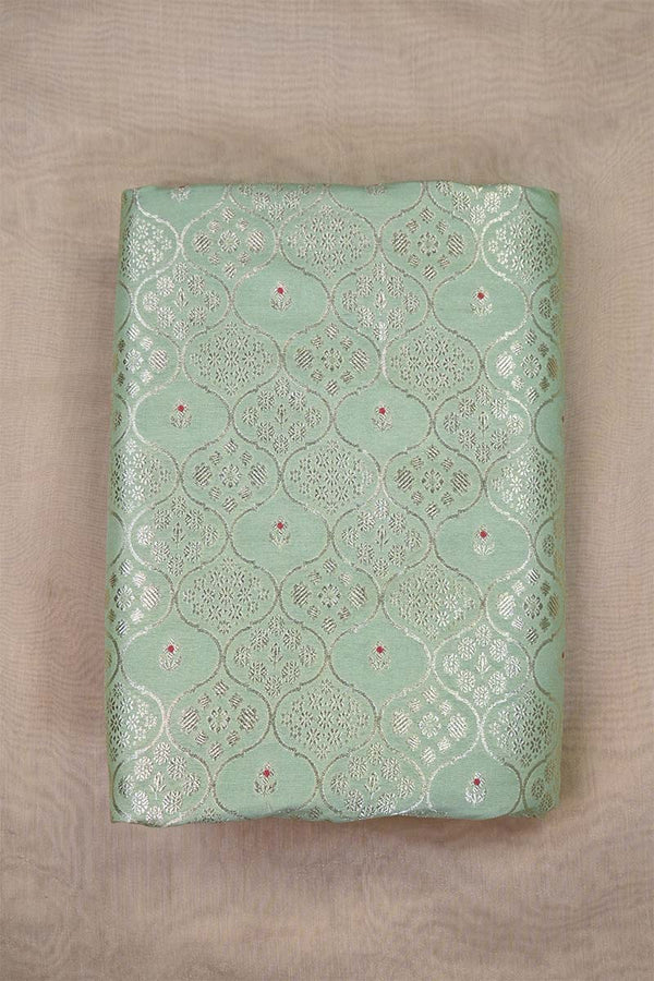 Sage Green Banarasi Silk Fabric with Floral Ornament Jaal Work