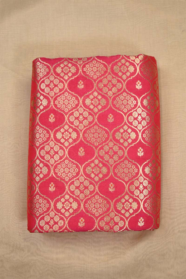 Red Banarasi Silk Fabric with Floral Ornament Jaal Work
