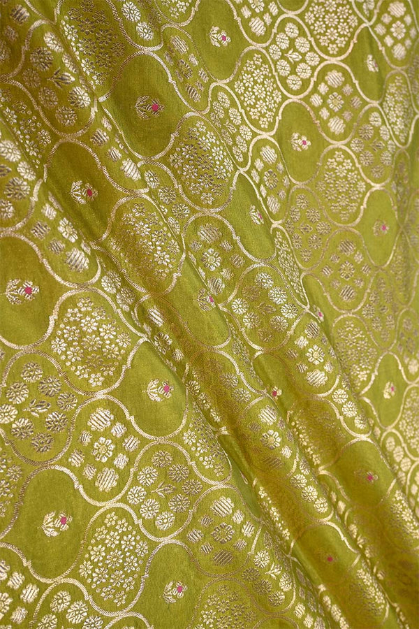 lime Green fabric, banarasi fabric​, banarasi brocade fabric​, banarasi silk fabric​, banarasi fabric online​
