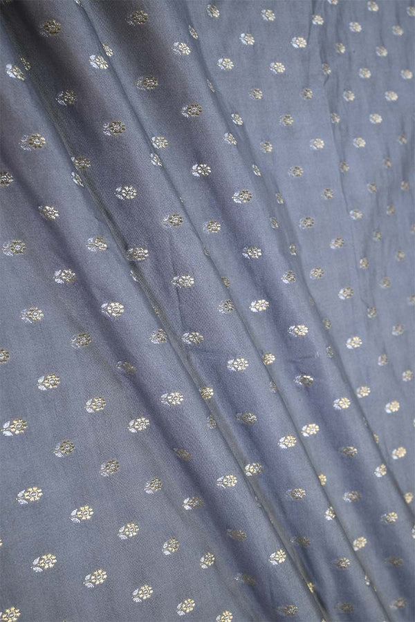 Grey Banarasi Silk Fabric with Sona-Rupa Zari Floral Buti
