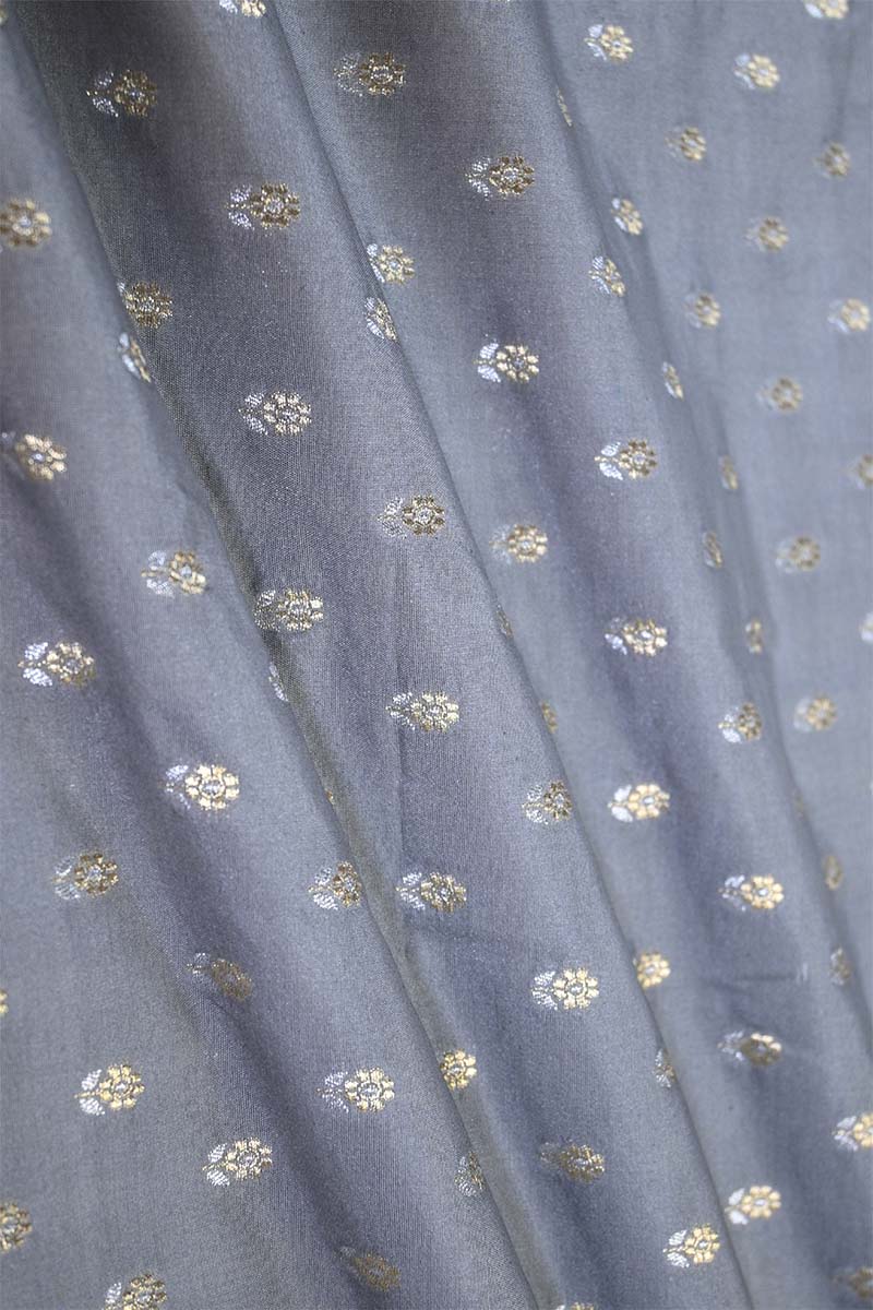 Grey Banarasi Silk Fabric with Sona-Rupa Zari Floral Buti