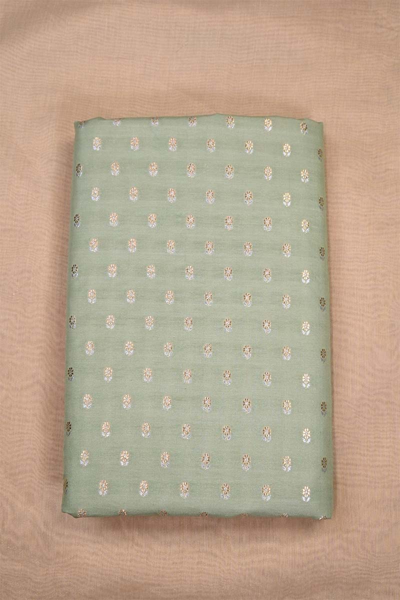 Sage Green Banarasi Silk Fabric with Sona-Rupa Zari Floral Buti