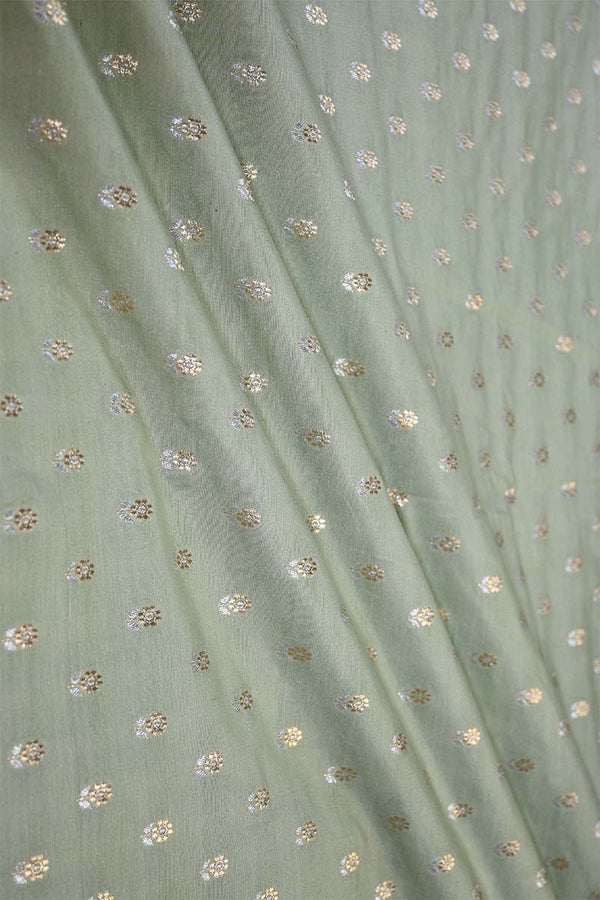 Sage Green Banarasi Silk Fabric with Sona-Rupa Zari Floral Buti