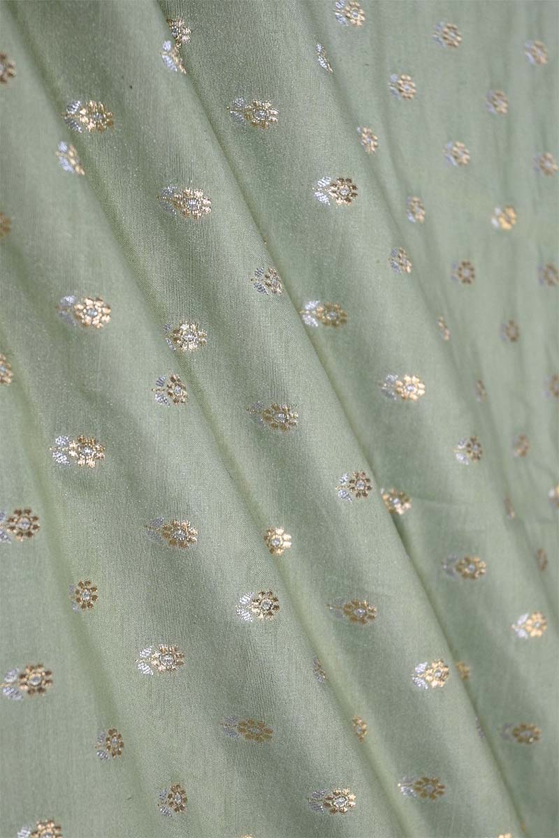 Sage Green Banarasi Silk Fabric with Sona-Rupa Zari Floral Buti
