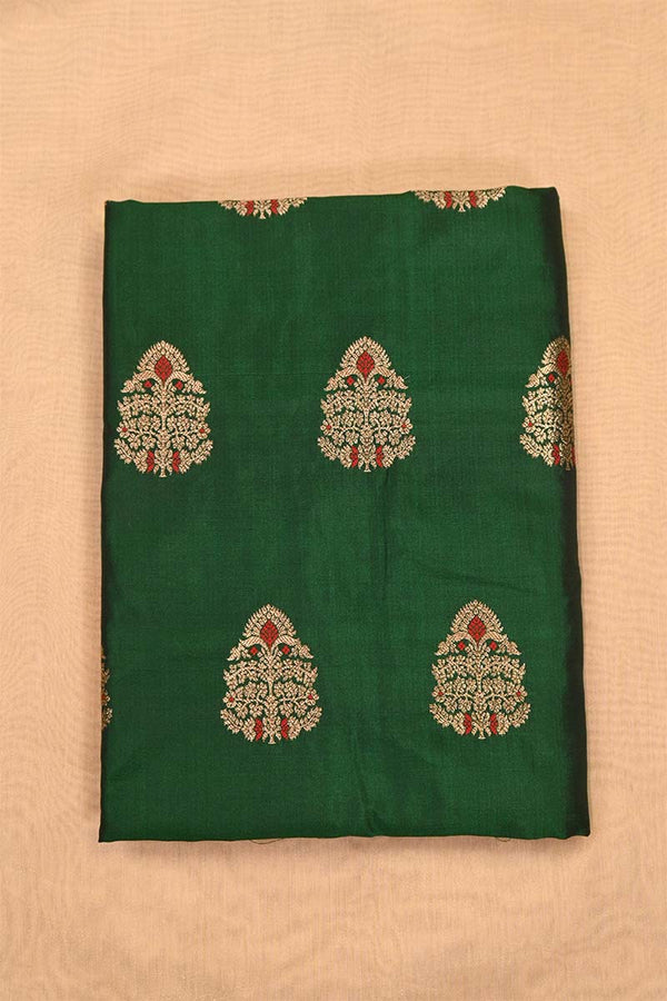 Bottle Green Handloom Banarasi Silk Fabric