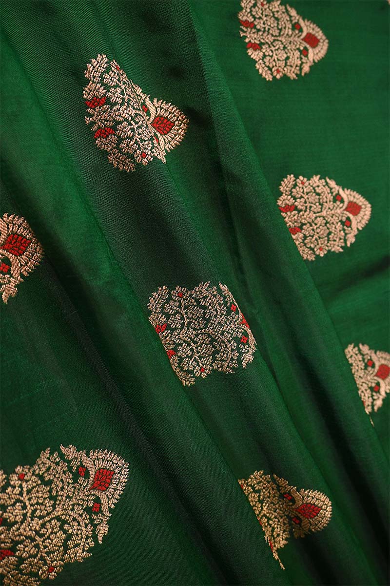 Bottle Green Handloom Banarasi Silk Fabric