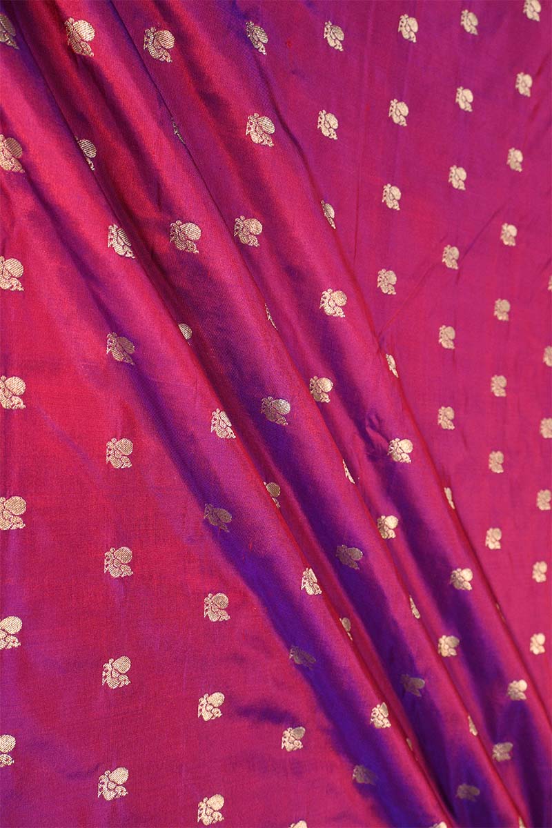 Magenta Pink Handloom Banarasi Silk Fabric with Mayur Motifs