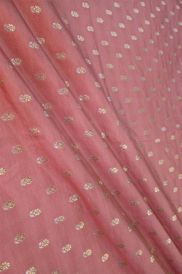 Pink Banarasi Silk Fabric with Sona-Rupa Zari Floral Buti