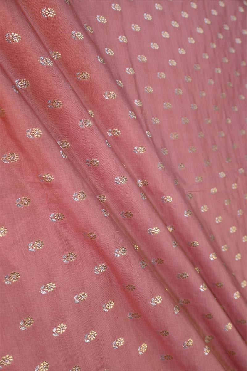 Pink Banarasi Silk Fabric with Sona-Rupa Zari Floral Buti