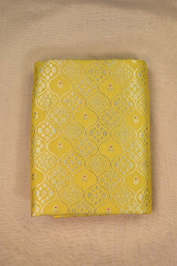 Yellow Banarasi Silk Fabric with Floral Ornament Jaal Work