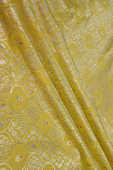 Yellow Banarasi Silk Fabric with Floral Ornament Jaal Work