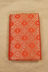 Orange Banarasi Silk Fabric with Floral Ornament Jaal Work