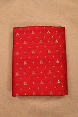 Cherry Red Raw Silk Fabric with Gold and Silver Motifs