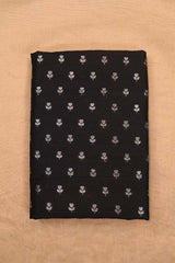Black Pure Raw Silk Fabric with Gold and Silver Zari Motifs