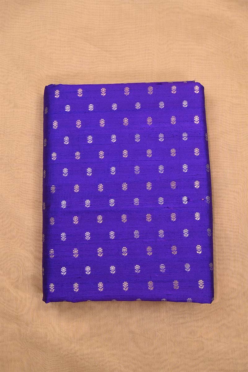 Purple Handloom Raw Silk Fabric with Gold and Silver Zari Motifs