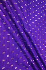 Purple Handloom Raw Silk Fabric with Gold and Silver Zari Motifs