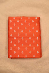 Orange Pure Raw Silk Fabric with Gold and Silver Zari Motifs