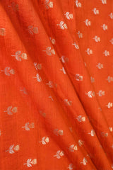 Orange Pure Raw Silk Fabric with Gold and Silver Zari Motifs