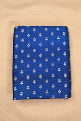 Royal Blue Pure Raw Silk Fabric with Gold and Silver Zari Motifs