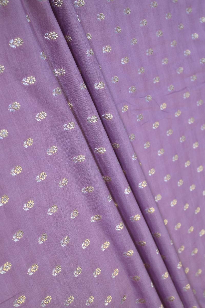 Mauve Banarasi Silk Fabric with Sona-Rupa Zari Floral Buti