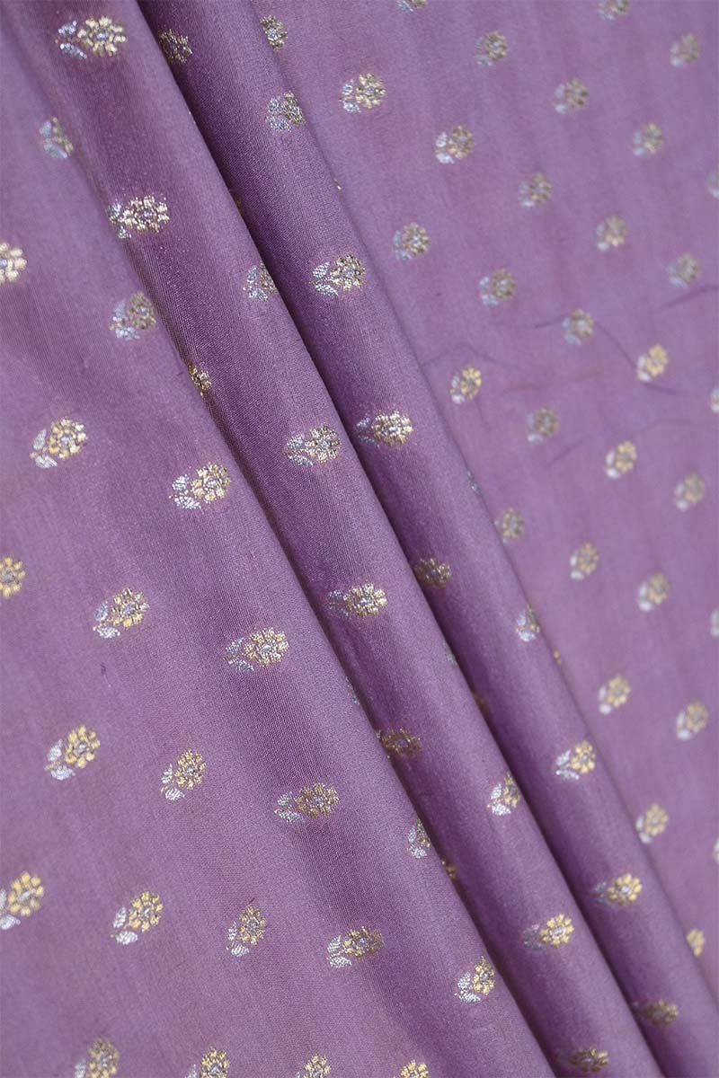 Mauve Banarasi Silk Fabric with Sona-Rupa Zari Floral Buti