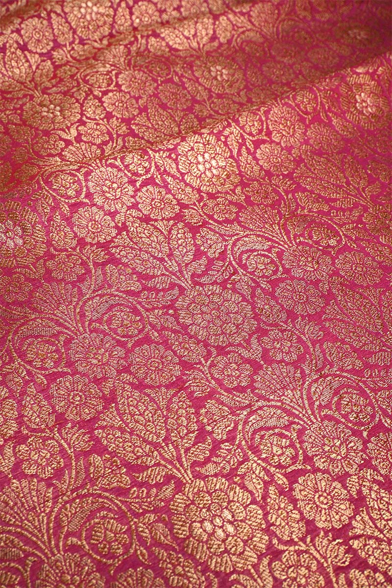 Maroon Banarasi Silk Fabric with Floral Jaal and Meenakari Detailing