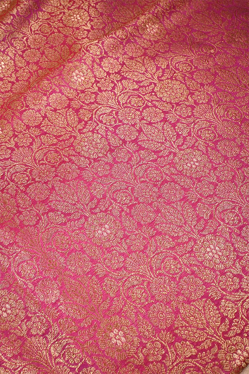 Maroon Banarasi Silk Fabric with Floral Jaal and Meenakari Detailing