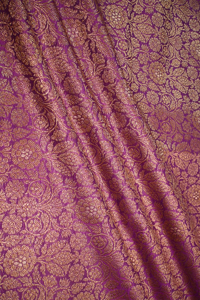 Wine Banarasi Silk Fabric with Floral Jaal and Meenakari Detailing