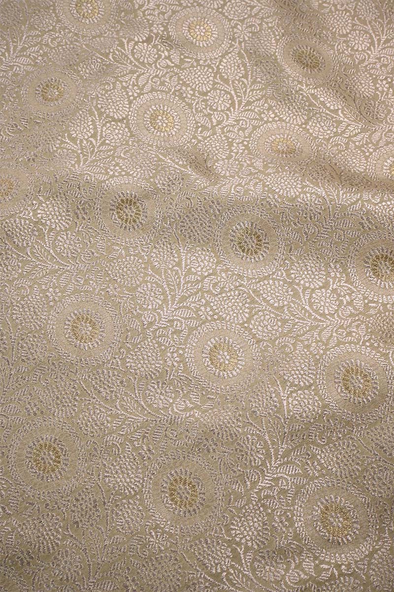 Beige Banarasi silk brocade fabric in floral pattern