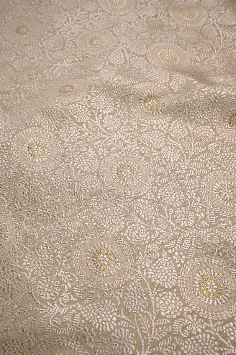 Off White Banarasi Silk Fabric with Floral Jaal and Meenakari Detailing