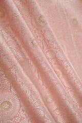 Baby Pink Banarasi Silk Fabric with Floral Jaal and Meenakari Detailing